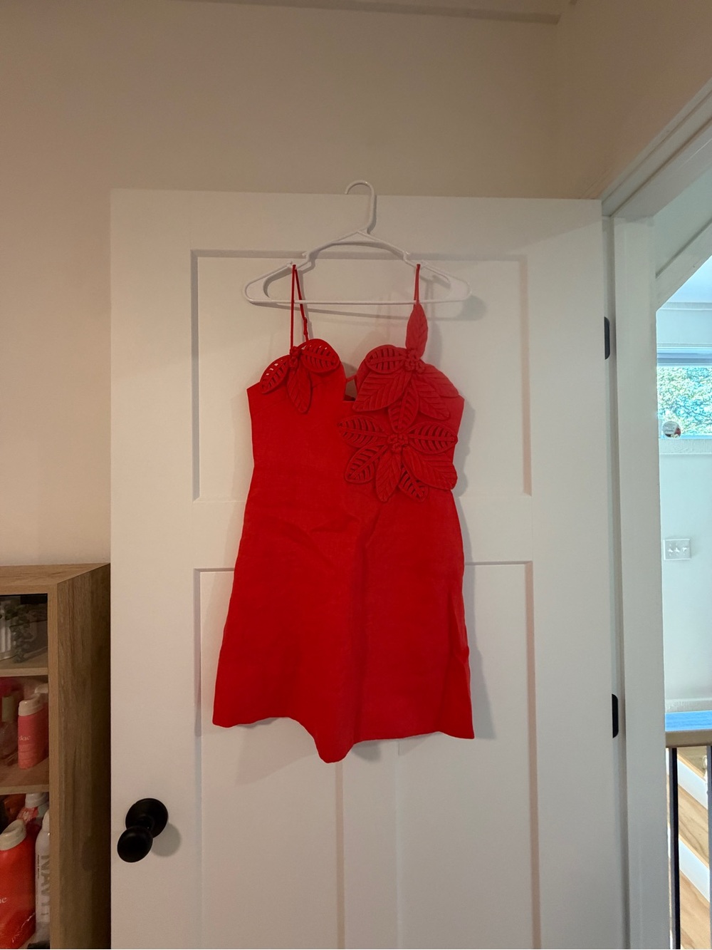 FARM Rio Red Mini Dress with Leaf Appliqué